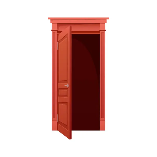 Porta Aberta Desbloqueada Animada Casa Porta Entrada Porta Frente Madeira — Vetor de Stock