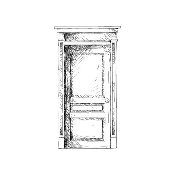 Posição Porta Fechada Porta Entrada Home Ilustração Madeira Vetor Esboço — Vetor de Stock
