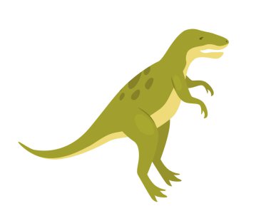 Yeşil Raptor dinozor. Tarih öncesi hayvanlar, orman sürüngenleri grubu, jurasik dünya evrimi çizgi film çizimleri.