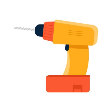 Elektrikli tornavida aleti. Elektrikçi aletleri ve elektrikçi düz vektör illüstrasyonunu sağlıyor