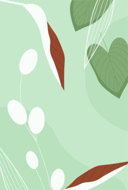 Organik bitkilerle soyut yeşil yapraklı desen, bahçe vektörü çiziminden yapraklar