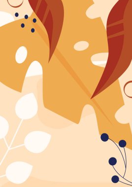 Sonbahar sarı ve kahverengi yapraklar, doğa desenli vektör çiziminde kuru böğürtlen dalı