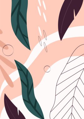 Yaprakları, dalgalı çizgileri ve daire çizimleri olan doğal soyut desen