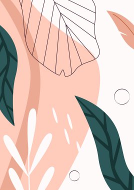 Farklı şekilli yaprakları olan soyut desenler, eğri çizgileri vektör illüstrasyonu