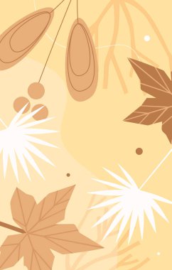 Sonbahar bahçesi yaprakları ve tohum vektör illüstrasyonuyla soyut çağdaş sarı desen