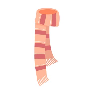 Kırmızı çizgili ve püsküllü pembe yün atkı, sıcak aksesuar çizimi