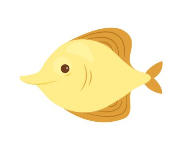 Şirin sarı balık, komik tropikal su altı karakteri kuyruğu ve yüzgeç vektör çizimi