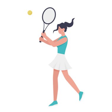 Tenis oynayan raketli kadın, kadın oyuncunun top vektör illüstrasyonuna vurması