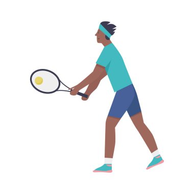 Tenis oynayan adam, raket vektör illüstrasyonlu genç erkek sporcu.