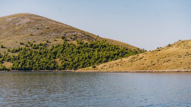 Hırvatistan 'ın Adriyatik Denizi' ndeki Dugi Otok adasının sahil ormanı, kıyı tepeleri ve kayalıkları