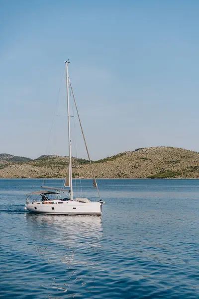 stock image Scenic dreaming beauty of Dugi Otok island and Adriatic Sea with sailing yacht, Croatia