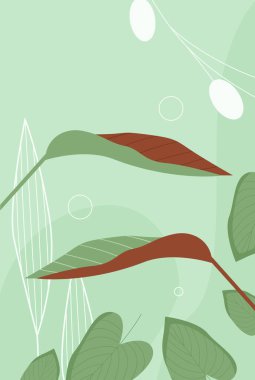 Büyüyen kahverengi, yeşil ve beyaz yapraklı soyut çiçek yapraklı desen