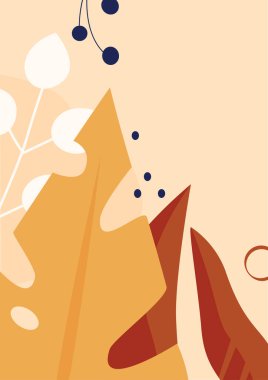 Kuru yapraklar ve böğürtlen dalları, sonbahar modasına uygun desen illüstrasyonunda siyah noktalar