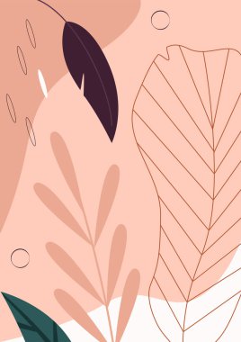 Dalında yapraklar olan soyut doğal desen, pastel renk vektörü çizimi