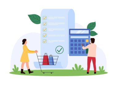 Fatura ve vergi, bütçe ve gider kontrolü, mali eğitim. Küçük insanlar hesap makinesi ve alışveriş arabası bulundurur, faturaları kontrol eder, çizgi film çizimleri için para hesaplar.