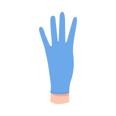 Doktorlar dört parmağın başparmağı olmadığını gösteren mavi eldiven veriyorlar. 4 numaralı jest çizimi.