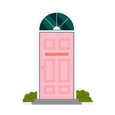 Ön kapı kemer pencereli ve posta kutulu, giriş vektör illüstrasyonlu