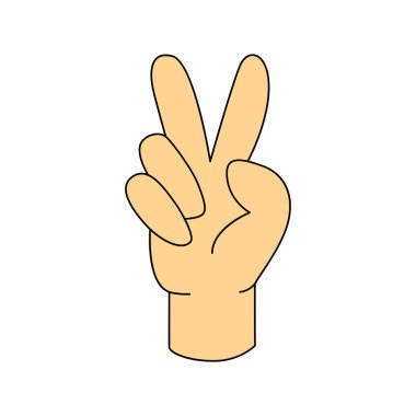 Hippi barış jesti ile harika bir el, iki parmak zafer işareti vektör illüstrasyonu