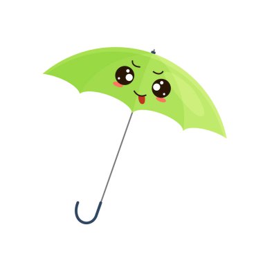 Komik dili olan şirin yeşil şemsiye karakteri vektör çizimi yapıyor.