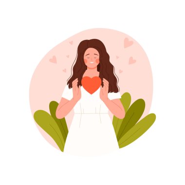 INFJ MBTI tip kişilik, sezgisel içe dönük büyük kırmızı kalp vektör çizimi tutan