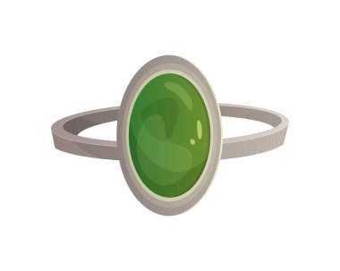 Antique ring with green gemstone, old jewelry from pawnshop vector illustration clipart