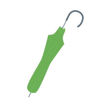 Kabzasında kanca olan katlanmış yeşil şemsiye ve su geçirmez kumaş çizimi