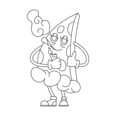 Manyak komik pizza dilimleri, psikedelik hippi atıştırmalık vektör çizimleri.