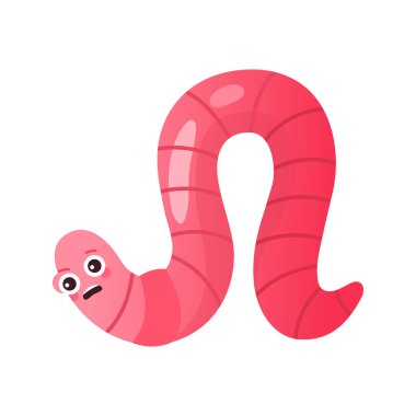 Yüzünde mutsuz, korkmuş bir ifade olan şirin pembe solucan.
