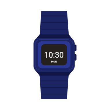 Elektronik erkek bilek saati. Ekran vektör illüstrasyonunda haftanın zaman ve günü numaraları var.