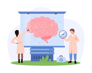 İleri teknoloji kullanarak yapay beyin modelini analiz eden araştırmacılar, nörobilim, veri entegrasyonu ve bilimsel işbirliği vektör illüstrasyonundaki yenilikleri vurguluyorlar..