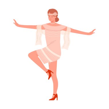 A stylish flapper girl is gracefully dancing in an exquisite vintage outfit, showcasing the utter glamour of the 1920s