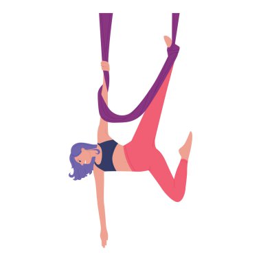Yetenekli bir kadın dinamik bir yoga pozisyonu sergiliyor. Hem dayanıklılık hem de inanılmaz esneklik gösteriyor.