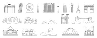 Dünyaca ünlü tarihi anıtlar, dini mekanlar, modern kuleler ve antik harikalar da dahil olmak üzere küresel bir sınır çizgisi. Kıtalar arası ikonik mimariyi yakalar..