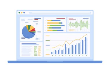 Veri izleme, analitik ve performans takibini vurgulayan vektör görüntüsü. Teknoloji ve iş konuları için mükemmel.
