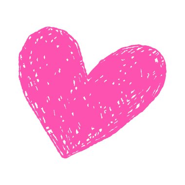 İzole edilmiş beyaz arka plan illüstrasyonu üzerinde kabataslak dokusu olan el çizimi pembe kalp.