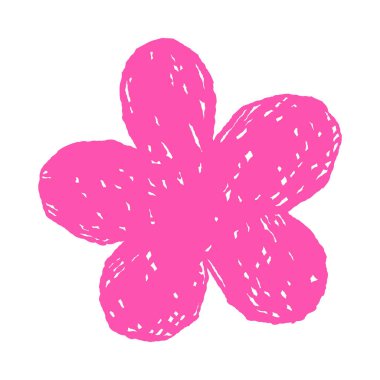 İzole edilmiş beyaz arka plan illüstrasyonunda kaba el çizimi desenli parlak pembe çiçek