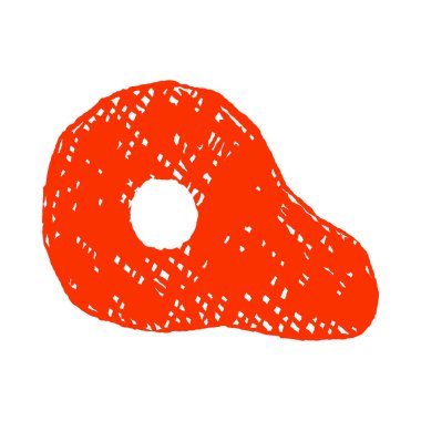 İzole edilmiş beyaz arkaplan çizimi üzerinde dokulu desenli ve merkezi delikli koyu kırmızı çizim