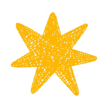 İzole edilmiş beyaz arkaplan çizimi üzerinde kaba dokusu olan parlak soyut karalama yıldızı