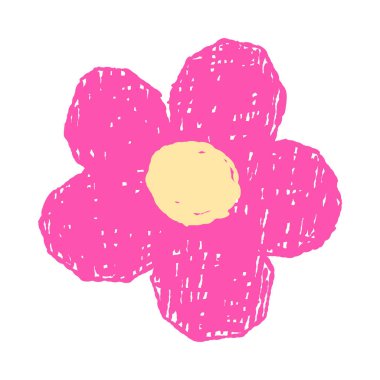 Sarı merkezli el çizimi pembe çiçek bir çocuk çizim tarzında izole edilmiş vektör illüstrasyonu