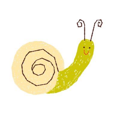 Sarmal kabuklu ve gülen yüzlü çocuk stili salyangoz çizimi izole edilmiş vektör çizimi
