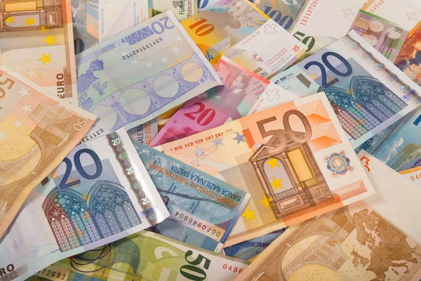 Francos Suíços Notas Euro Fundo Fotografias De Stock Royalty-Free