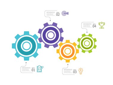 cog gear wheel horizontal infographic element report with business icon 4 step background vector illustration