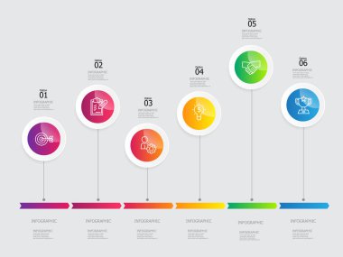 horizontal steps timeline infographic element report background with business icon 6 steps vector illustration