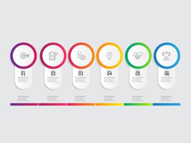 horizontal steps timeline infographic element report background with business icon 6 steps vector illustration