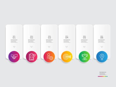 horizontal steps timeline infographic element report background with business line icon 6 steps vector illustration