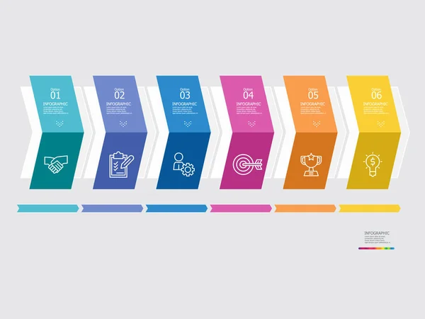Horizontal Steps Timeline Infographic Element Report Background Business Line Icon — Stockvector