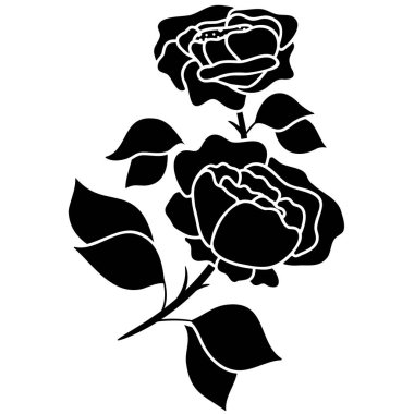 Silüet siyah motif gül çiçek açan dekorasyon arka plan vektör çizimi romantik düğün davetiyeleri, tebrik kartları, logolar, posterler ve daha fazlası için