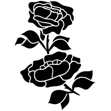 Silüet siyah motif gül çiçek açan dekorasyon arka plan vektör çizimi romantik düğün davetiyeleri, tebrik kartları, logolar, posterler ve daha fazlası için