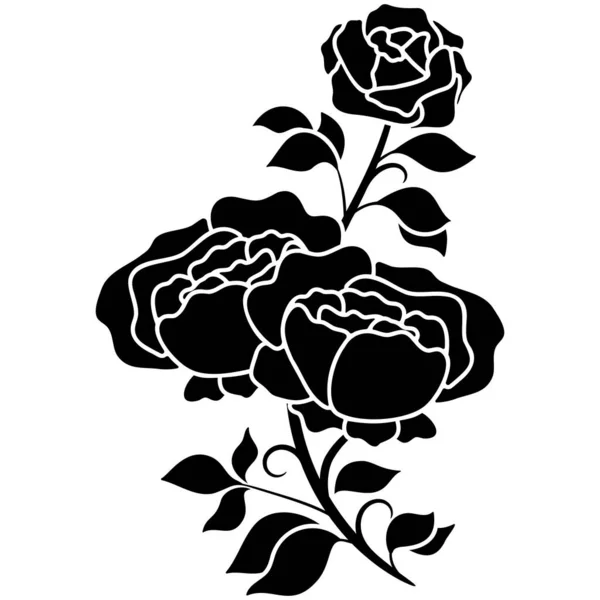Silüet Siyah Motif Gül Çiçek Açan Dekorasyon Arka Plan Vektör — Stok Vektör