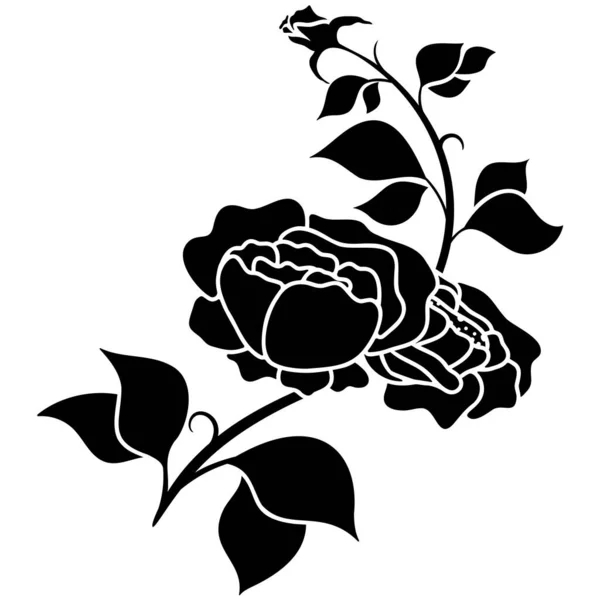 Силуэт Черный Мотив Цветок Розы Цветущий Украшение Фон Векторные Иллюстрации — стоковый вектор